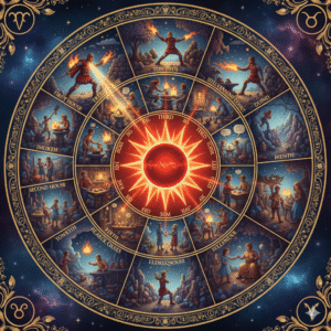 Mars transits in houses; each house is affected differently.