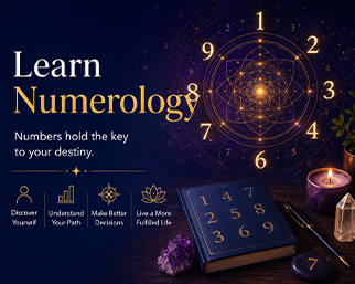 Learn Numerology course banner featuring sacred numbers, numerology charts, and destiny analysis training.